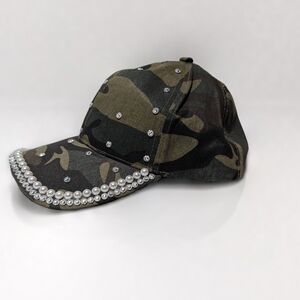 🪖 Camo Pearl & Rhinestone Baseball Cap | Glam Statement Hat